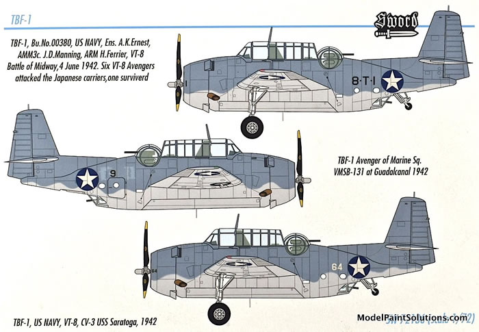 SWORD 1//72 SW72136 TBF-1 Avenger over Midway//Guadalcanal plastic kit