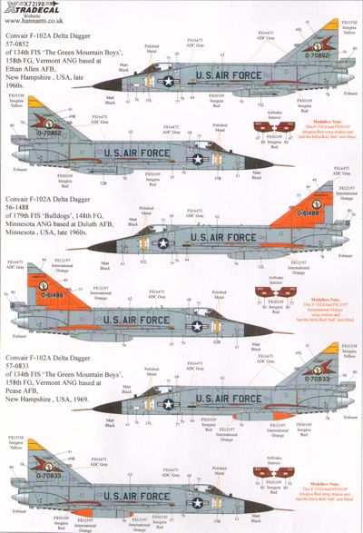 Air Force Europe Xtra Decals 1/72 CONVAIR F-102A DELTA DART U.S 