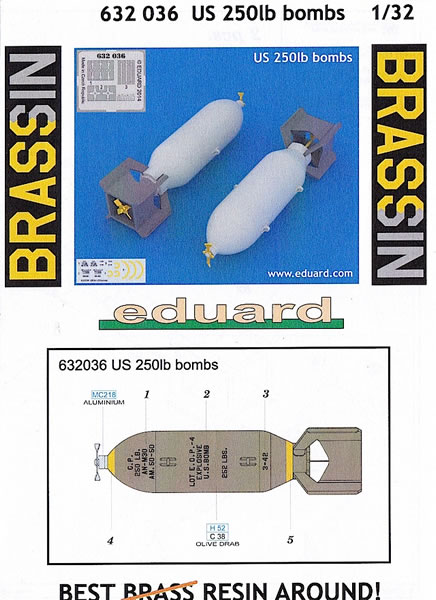 2 pcs Eduard Brassin 632158 1/32 US 1000lb bombs 