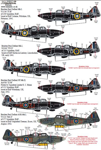 Print Scale Decals 1/48 BOULTON PAUL DEFIANT British WWII Fighter