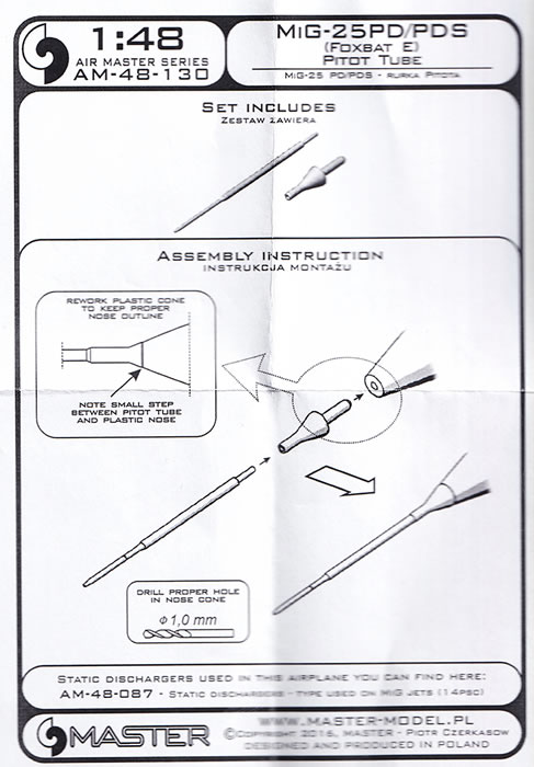 1/48 MASTER MODEL AM48129 PITOT TUBE for MIG-25 FOXBAT - all ver. exept PD/PDS 