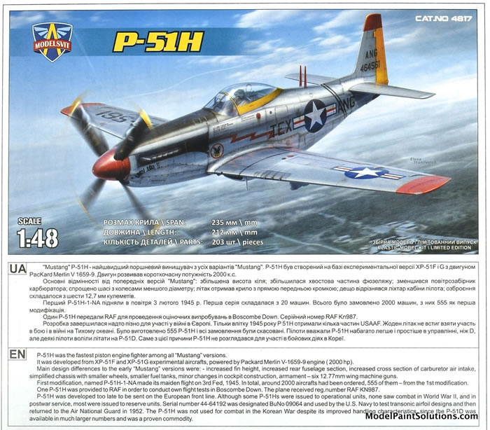 MODELSVIT 1/48 FIGHTER 4 Décos NORTH AMERICAN P-51H MUSTANG U.S 