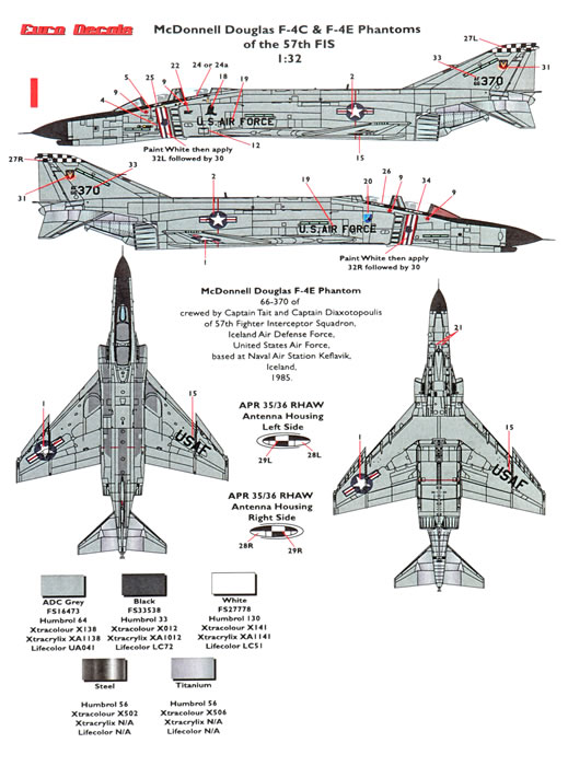 EURO DECALS 1/32 MCDONNELL DOUGLAS F-4C & F-4E PHANTOMS OF THE 57TH FIS ED-32124 