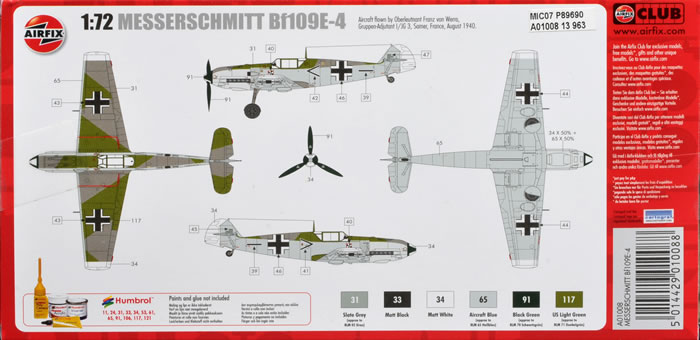 Airfix A01008 Messerschmitt Bf109E 1:72 Scale Series 1 Plastic Model Kit