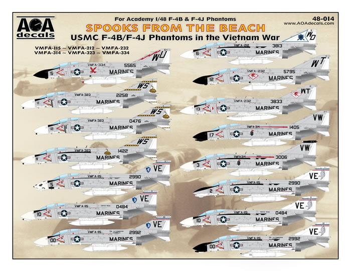 AOA Decals 1/48 F-4B AND F-4J PHANTOM II AIRFRAME DATA STENCIL TYPE