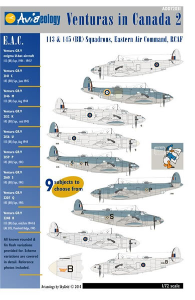 1/48 scale Aviaeology Decals 'n Docs Venturas in Canada 2 RCAF EAC Squadrons 