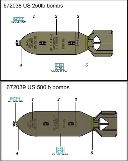 Resin EDUARD 1/72 Aircraft US 1000lb Bombs EDU672244