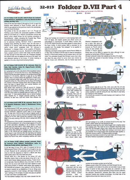 Lifelike 1/32 decal for Fokker D.VII Part 4 for Wingnut Wings # 32-019 Lifelike 1/32 decal for Fokker D.VII Part 4 for Wingnut Wings # 32-019
