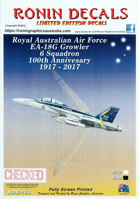 1/48 Ronin Decals RAAF 6 Sqn 100th Anniversary EA-18 Growler decals 