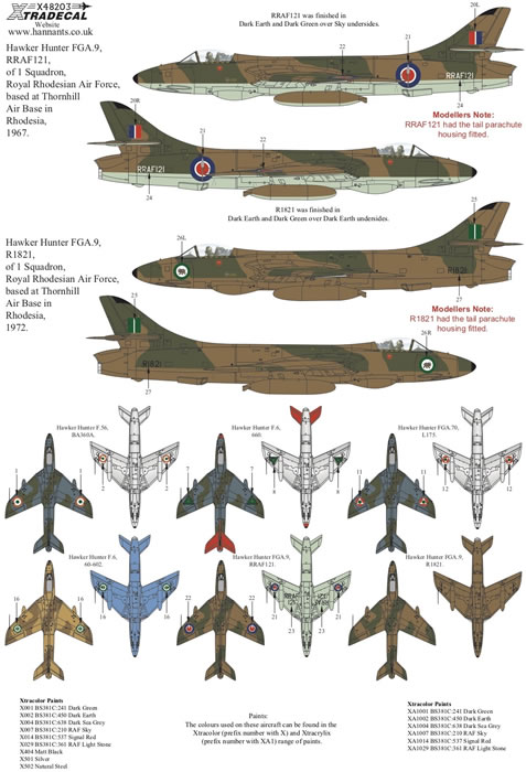 Xtra Decals 1/48 HAWKER HUNTER Jet Fighter Overseas Users