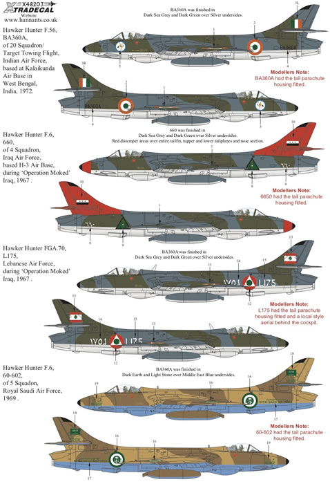 Xtra Decals 1/48 HAWKER HUNTER Jet Fighter Overseas Users