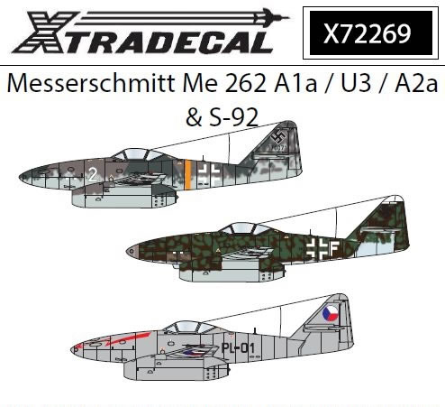 S-92 # 48179 Xtradecal 1/48 Messerschmitt Me 262A1a U3 A2A 
