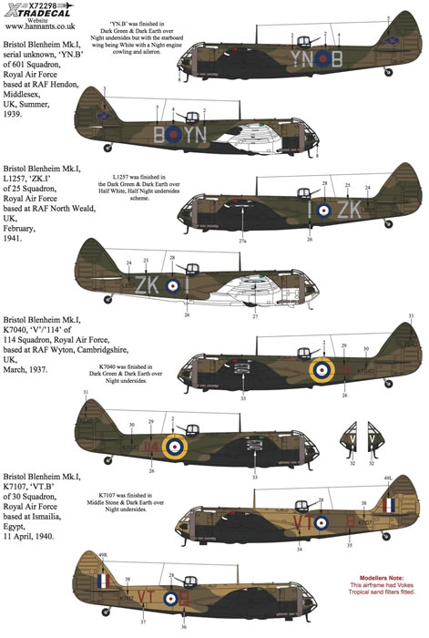 Details about   Xtra Decals 1/48 BRISTOL BLENHEIM Mk.I Mk.IF British WWII Bomber Part 1 